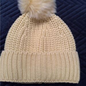Cozy Cream Knit Pom-Pom Beanie for Kids